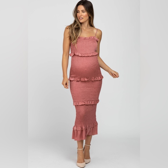 PinkBlush satin smocked bodycon midi dress nwot - Picture 2 of 15